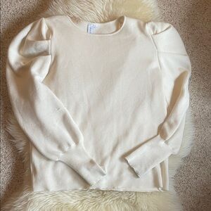 Cream Ribbed Long Sleeve Top